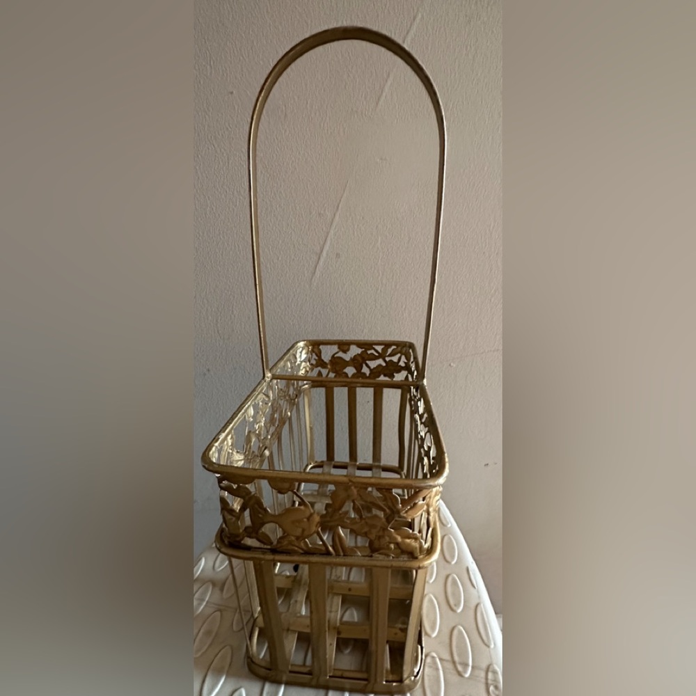 Gold Color Metal Basket With Handle Small Decor Basket - Picture 3 of 6